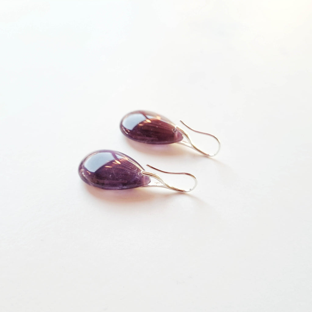 Aros Gotas de Amatista Premium · Plata