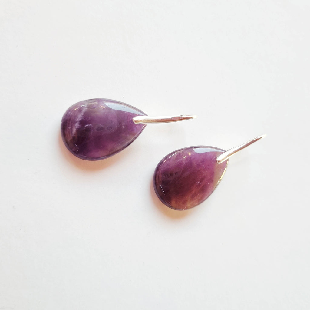 Aros Gotas de Amatista Premium · Plata